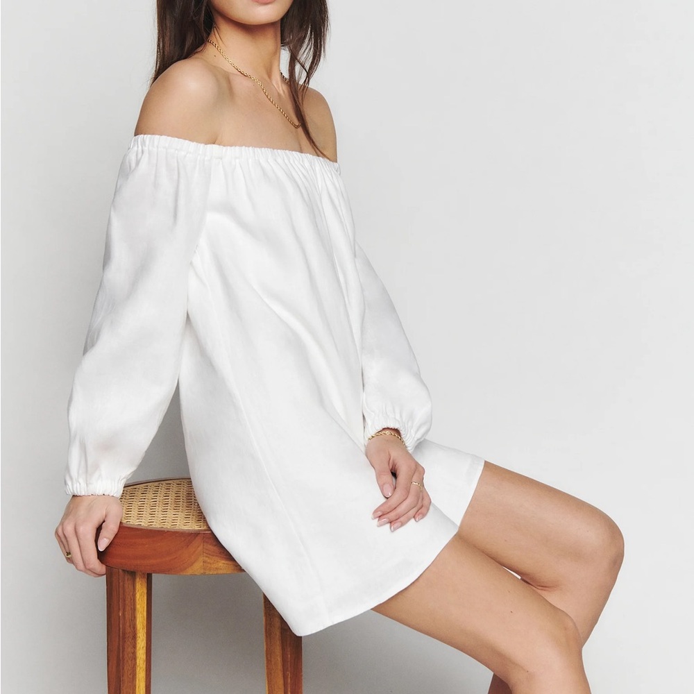 Reformation White Off-Shoulder Mini Dress